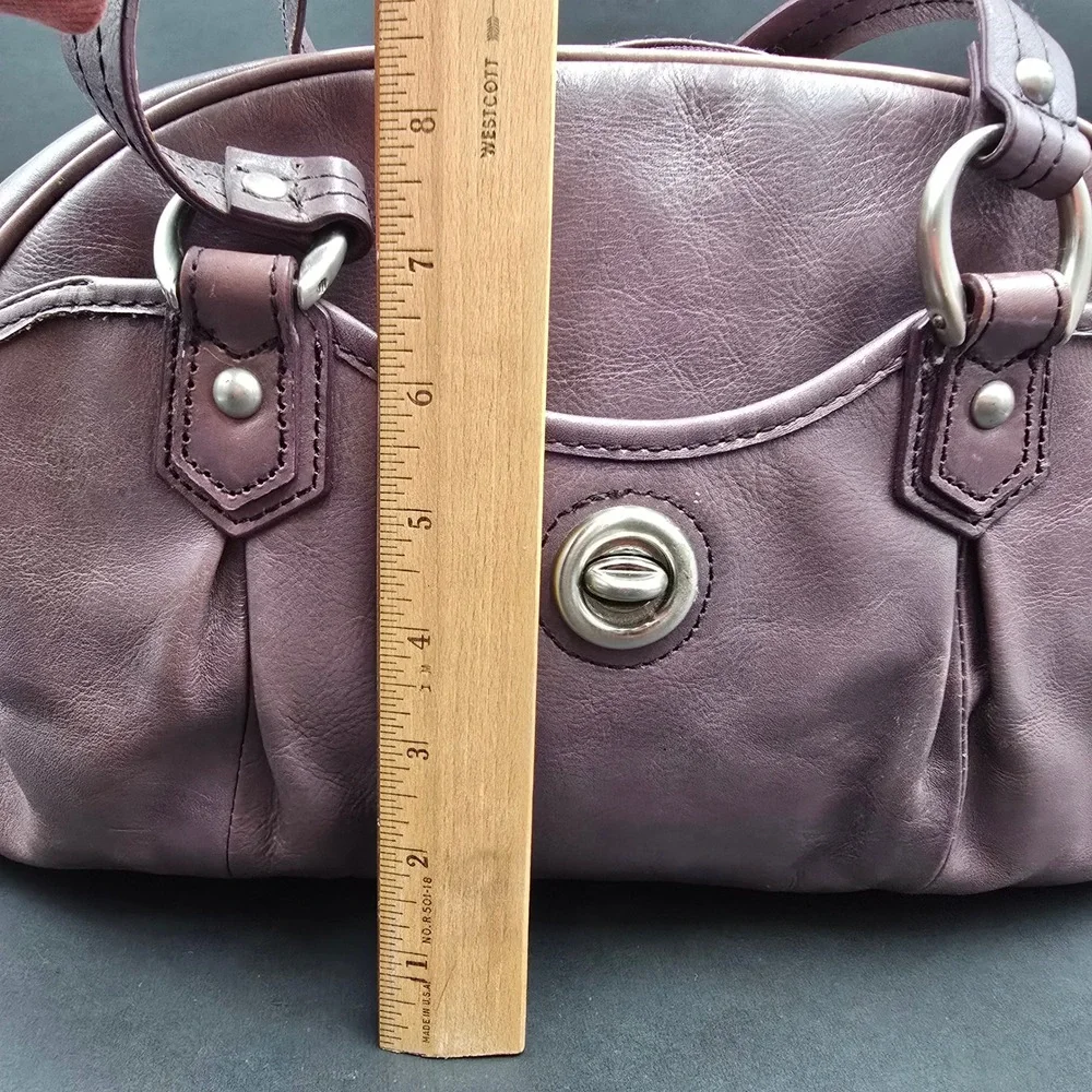 Franklin Covey Plum Purple Full Grain Leather Satchel Handbag AS IS